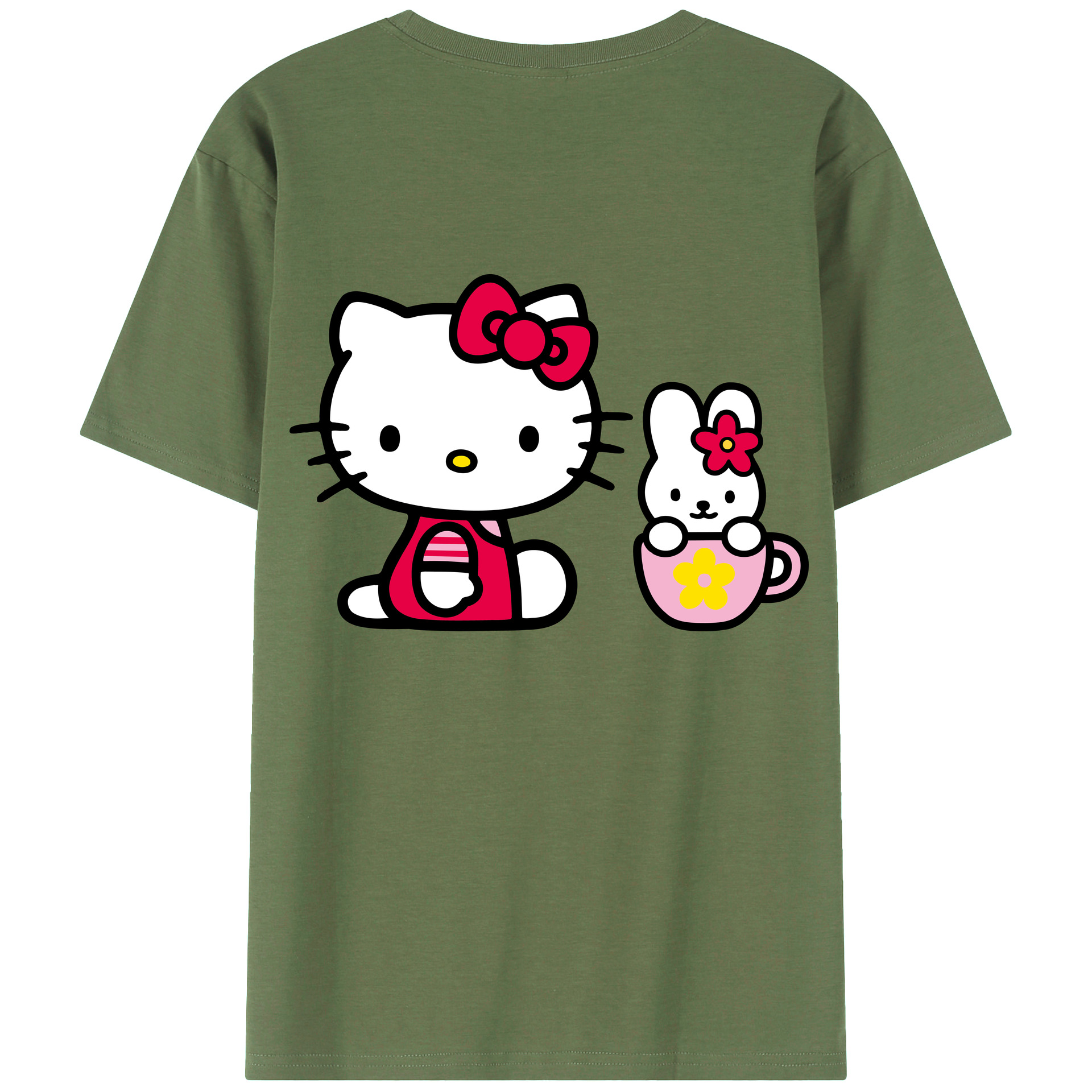 （画像用） Hello Kitty ハローキティ 綿100％ メンズ半袖Tシャツ（バックプリント） 通気性